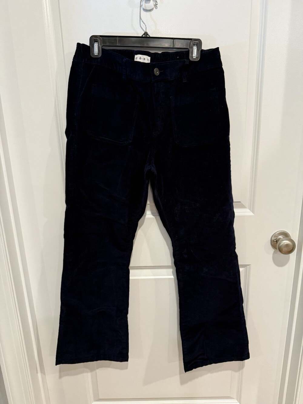 Dash Velour Velvet Straight Leg Pants Size Large Dark Blue Stretch Comfort